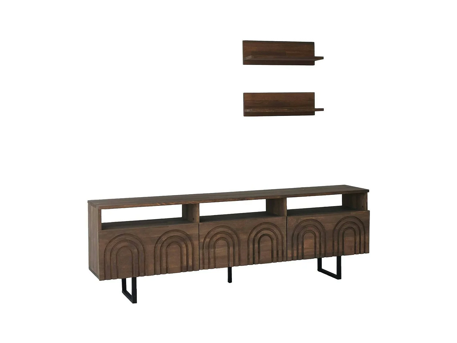 Dflabore tv-meubel, CrWoonkamergebouw, Lage kledingkast voor tv, Uitgeruste wandvoet, 170x30h40 cm, Walnoot