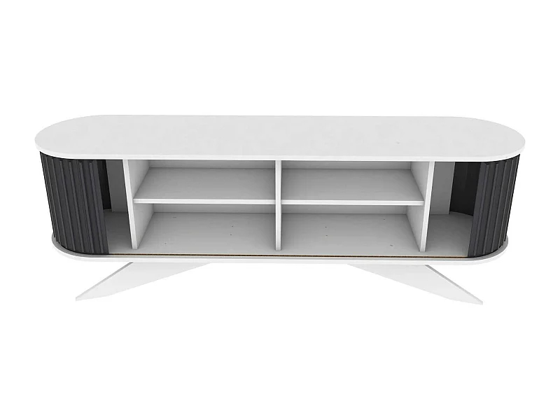 Desteve tv-houderkast, woonkamer dressoir, lage tv-kast, gemonteerde wandvoetZata, 180x43h60 cm, Antraciet en Wit
