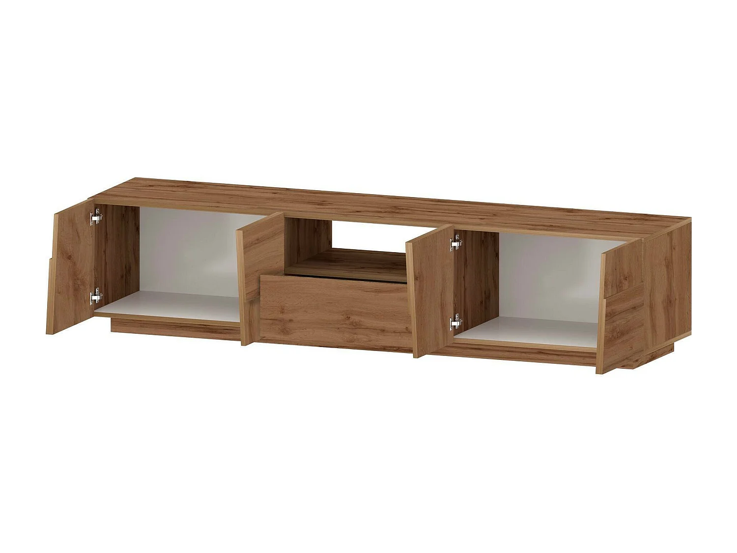 Meuble TV Vanni, Buffet bas de salon avec 4 portes et 1 tiroir, base meuble TV, 220x44h46 cm, Chêne