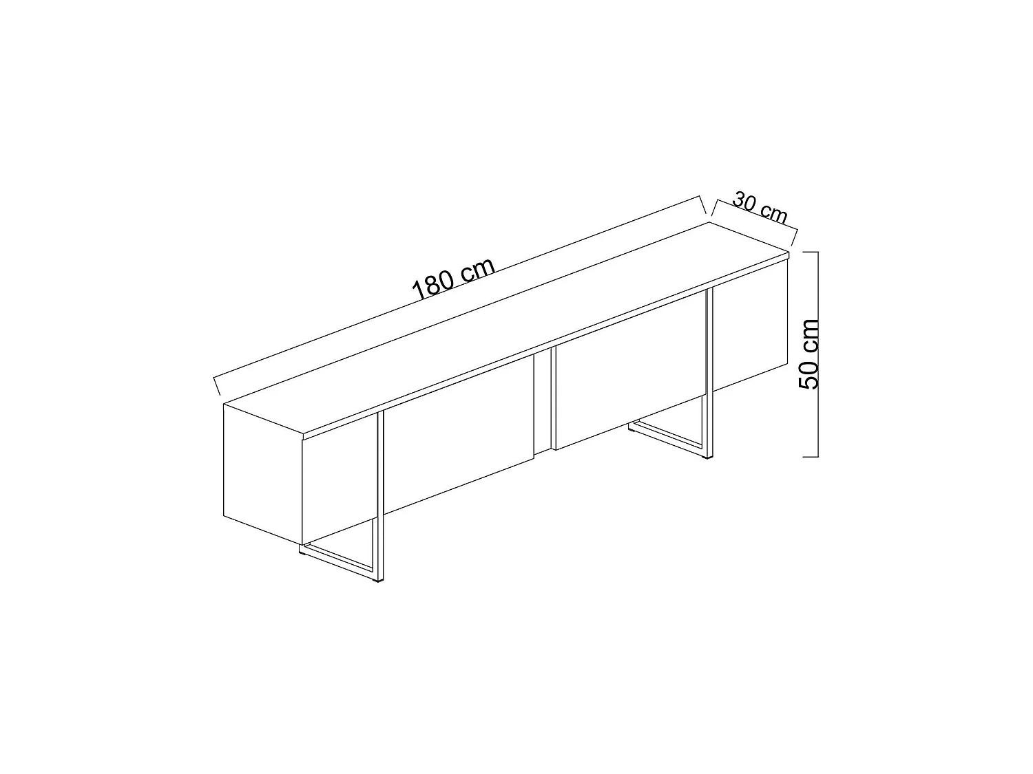 Meuble TV Centaurus, Buffet de salon, Armoire basse pour TV, Base murale de rangement, 180x30h50 cm, Blanc et Noir