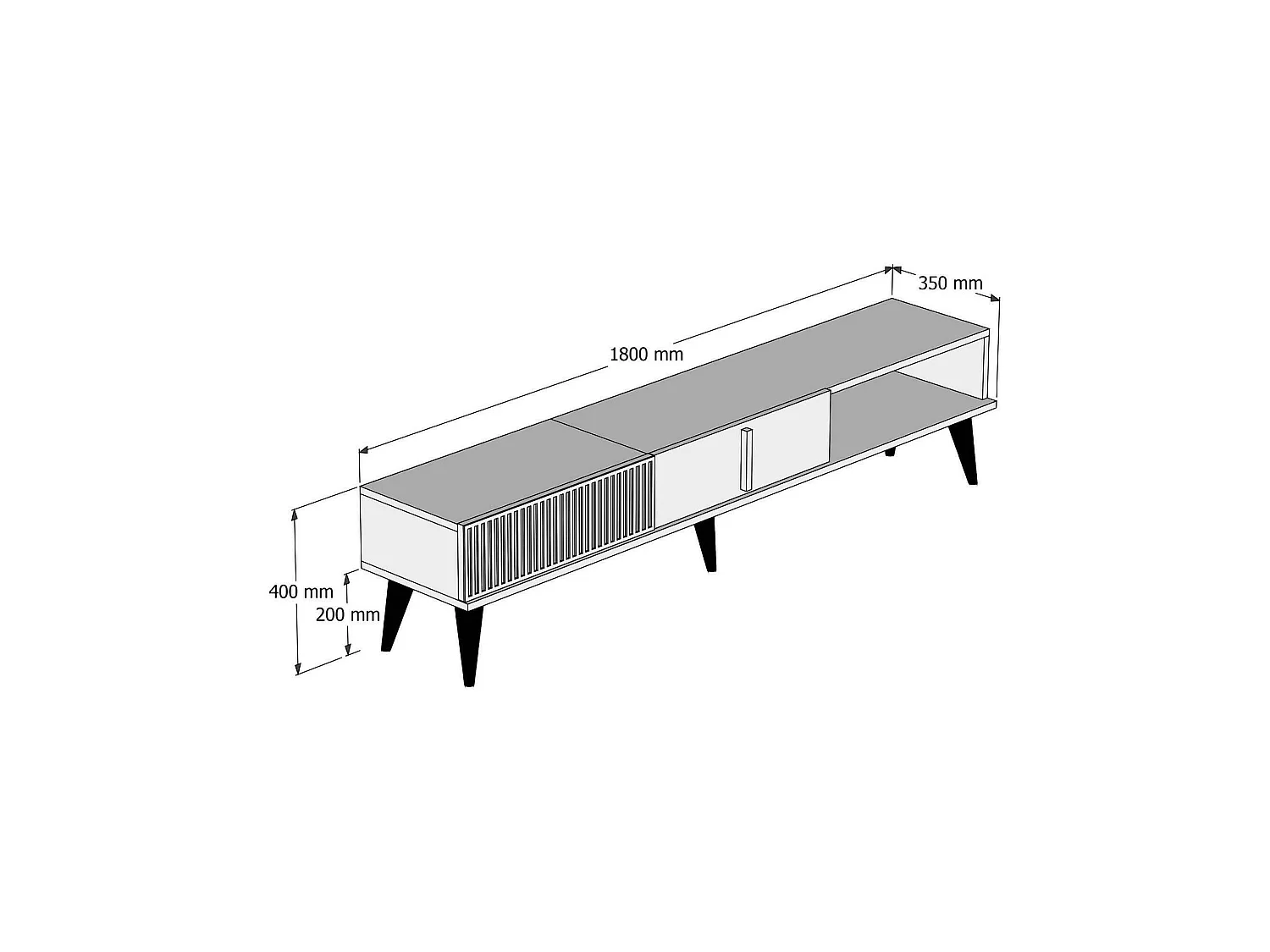 Meuble TV Aquila, Buffet de salon, Armoire basse pour TV, Base murale de rangement, 180x35h40 cm, Noyer et Blanc