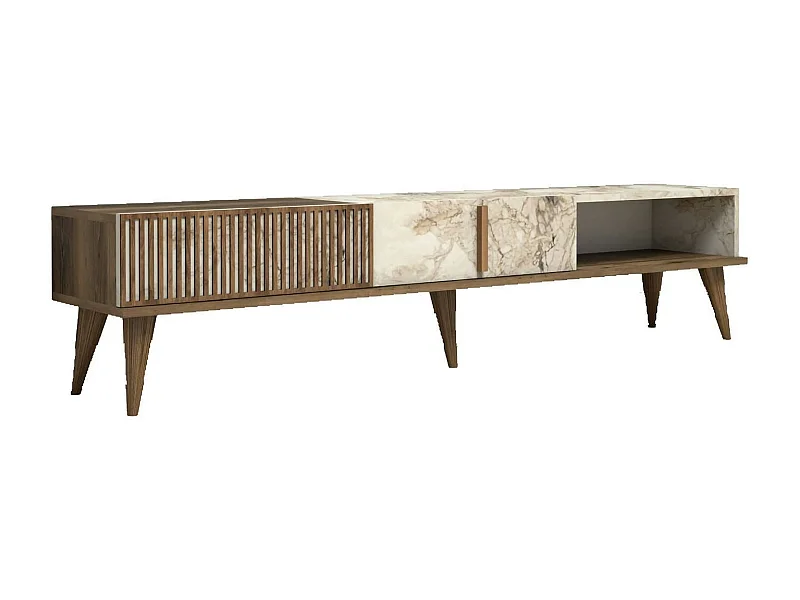 Dfirican tv-meubel, woonkamer dressoir, laag tv-meubel, inbouw wandonderstel, 180x35h40 cm, walnoot en wit