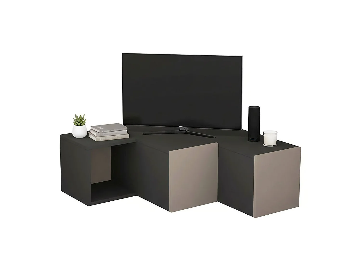 Meuble TV Alya, Buffet de salon, Armoire basse pour TV, Base murale de rangement, 90x92h32 cm, Anthracite et Beige