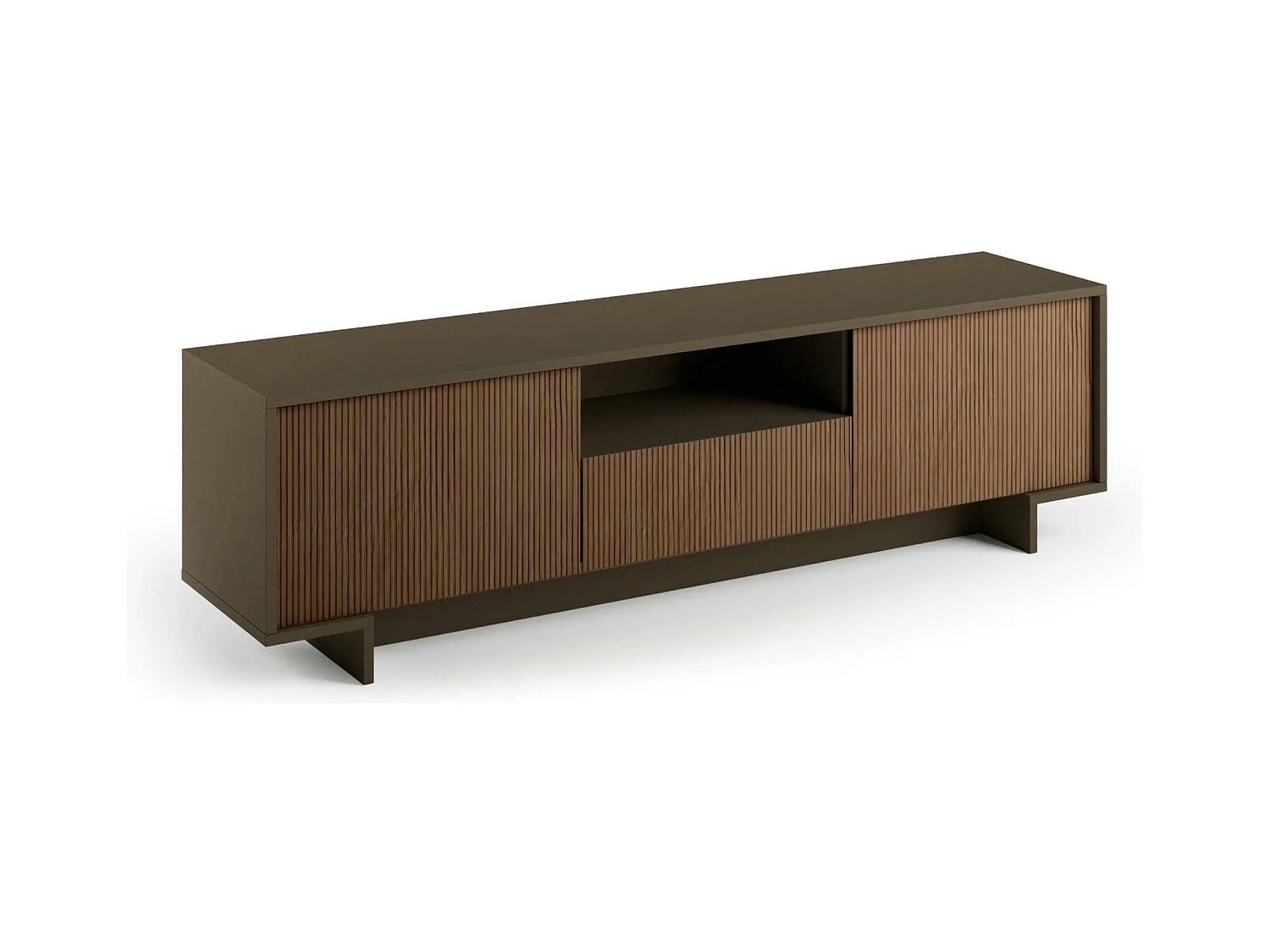 Meuble TV Andromeda, Meuble TV pour salon, Buffet bas de salon avec 2 portes et 1 tiroir, 100% Made in Italy, 170x42h48 cm, Marron et Noyer