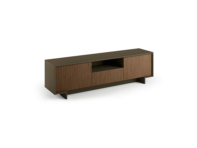 Darrighin tv-standaard, tv-standaard in de woonkamer, CreLage woonkamer met 2 deuren en 1 lade, 100% Made in Italy, 170x42h48 cm, Bruin en Walnoot