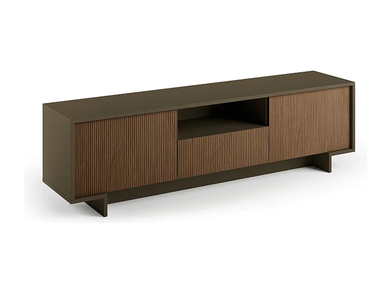 Mueble TV Atina, Mueble TV para salón, Aparador bajo de salón con 2 puertas y 1 cajón, 100% Made in Italy, 170x42h48 cm, Marrón y Nogal