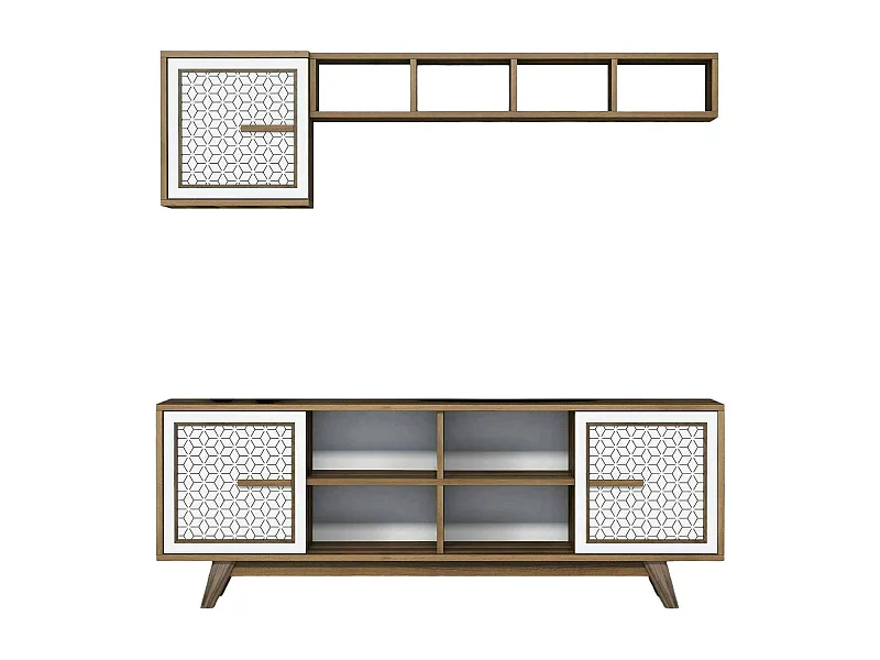 Dmora - Mobile porta TV Guendalina, 160x35h56 cm, Noce e Bianco