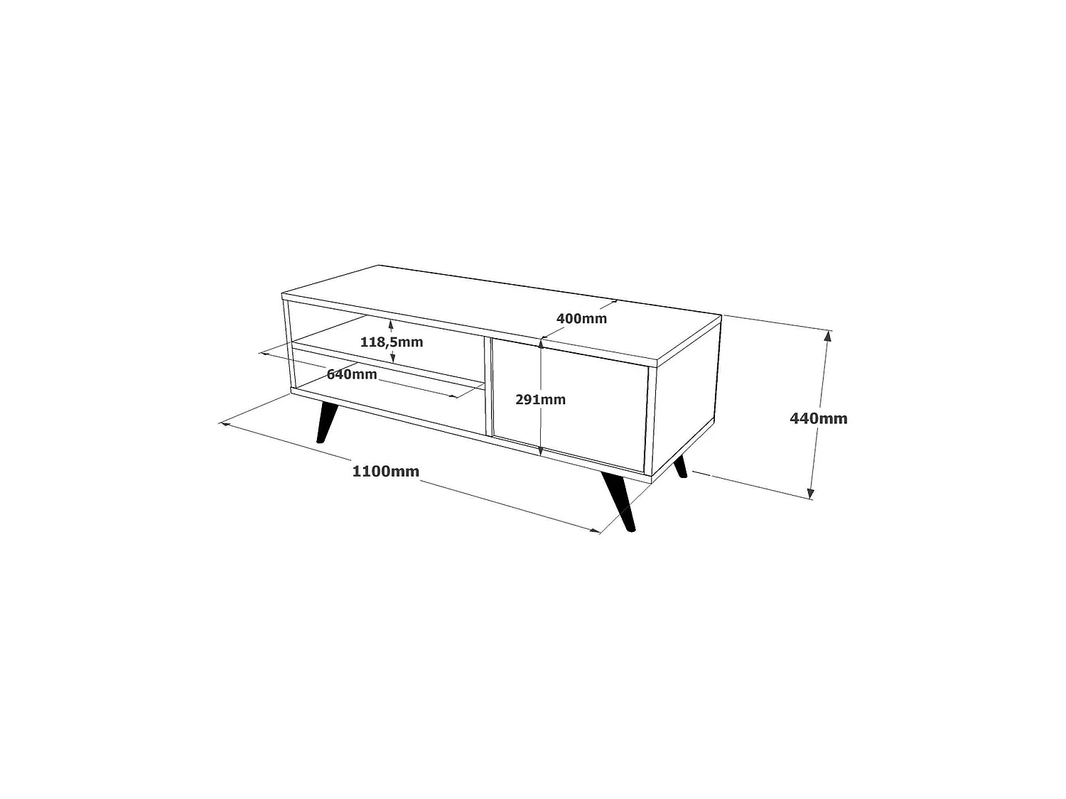 Meuble TV Nunk, Buffet de salon, Armoire basse pour TV, Base murale de rangement, 110x40h44 cm, Chêne