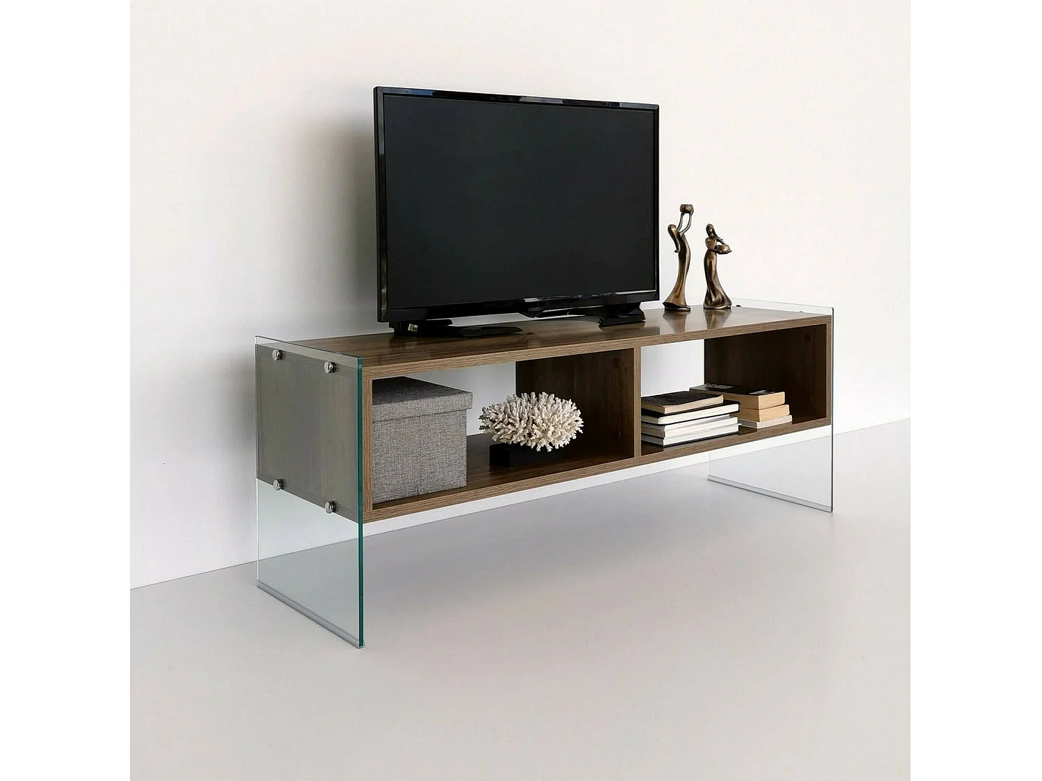 Armário de suporte de TV Dbennace, Aparador de sala, Armário de TV baixo, Base de parede equipada, 120x35h45 cm, Nogueira