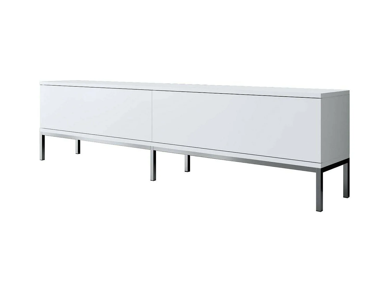 Meuble TV Regulus, Buffet de salon, Armoire basse pour TV, Base murale de rangement, 180x30h47 cm, Blanc et Argent