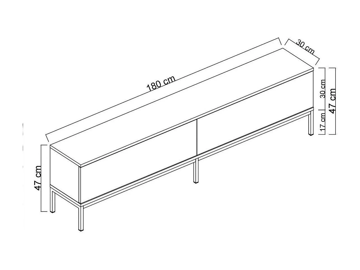 Mueble de televisión Dpetrell, Aparador de salón, Mueble bajo para TV, Base de pared equipada, 180x30h47 cm, Blanco y Plata