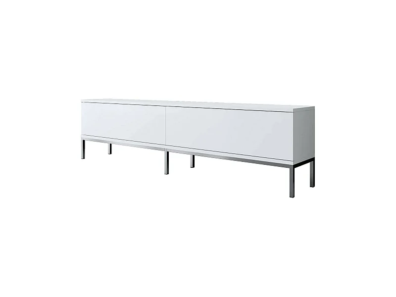 Meuble TV Regulus, Buffet de salon, Armoire basse pour TV, Base murale de rangement, 180x30h47 cm, Blanc et Argent