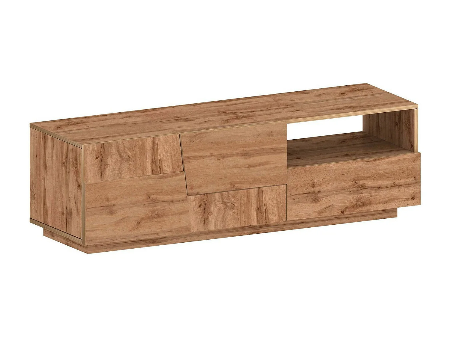 Meuble TV Velio, Buffet bas de salon avec 2 portes et 1 tiroir, base meuble TV, 150x44h46 cm, Chêne