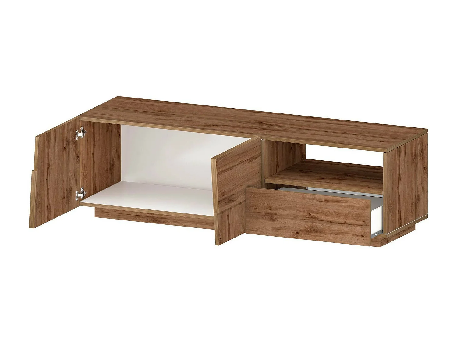 Meuble TV Velio, Buffet bas de salon avec 2 portes et 1 tiroir, base meuble TV, 150x44h46 cm, Chêne