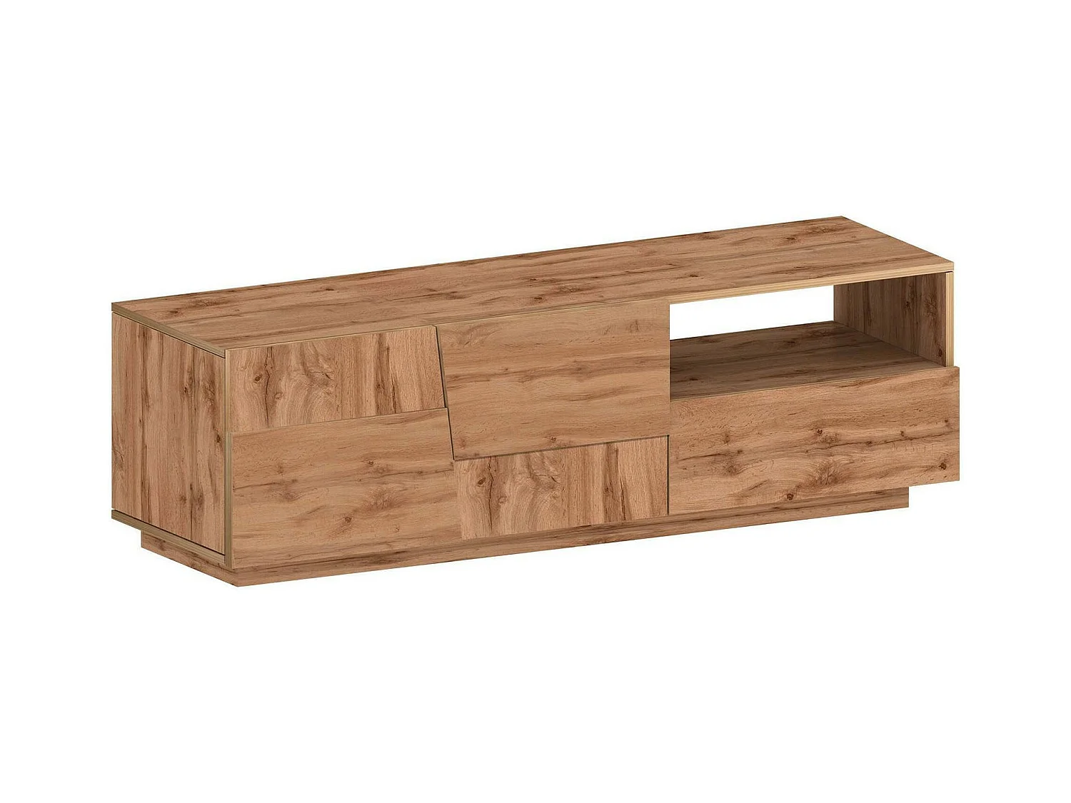 Meuble TV Velio, Buffet bas de salon avec 2 portes et 1 tiroir, base meuble TV, 150x44h46 cm, Chêne