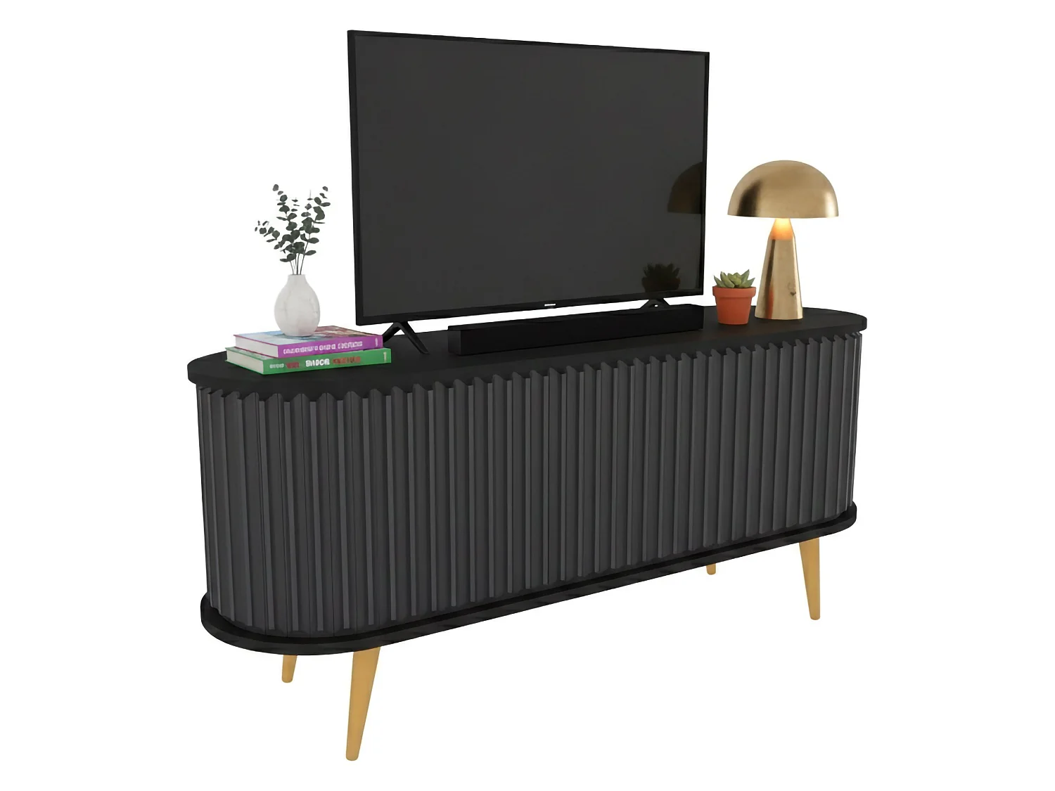 Meuble TV Aludra, Buffet de salon, Armoire basse pour TV, Base murale de rangement, 140x43h64 cm, Noir et Anthracite