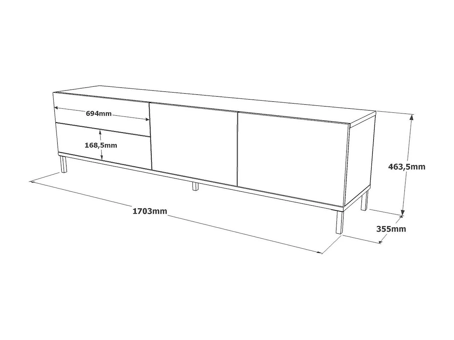 Meuble TV Alsih, Buffet de salon, Armoire basse pour TV, Base murale de rangement, 170x36h46 cm, Argent et Noir