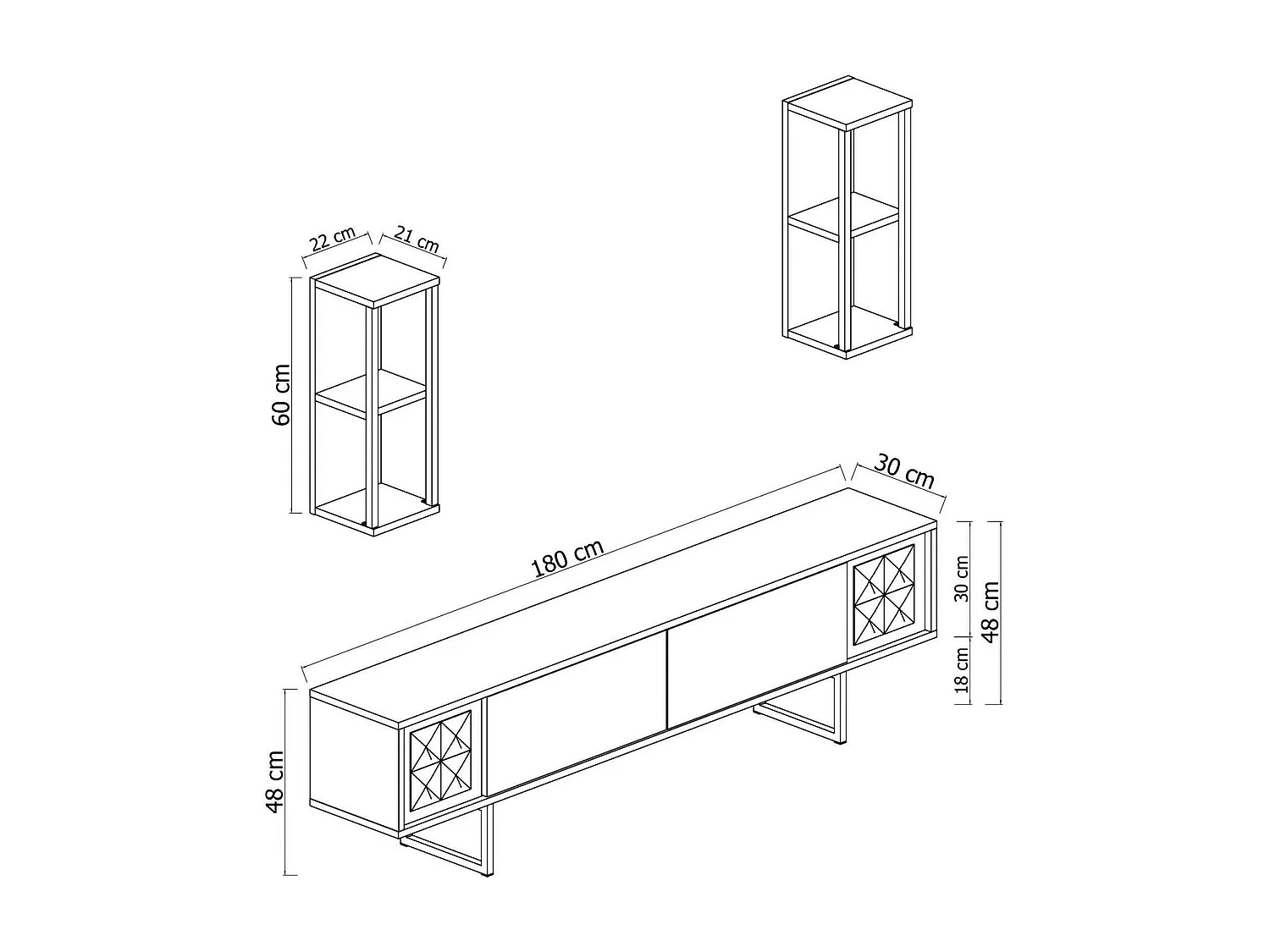 Dmiggian tv-meubel, woonkamer dressoir, laag tv-meubel, uitgerust wandonderstel, 180x30h48 cm, zwart-wit