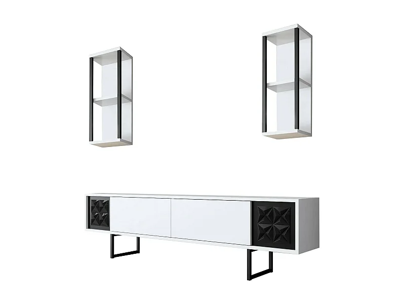 Mueble de televisión Dmiggian, Aparador de salón, Mueble bajo para TV, Base de pared equipada, 180x30h48 cm, Blanco y Negro