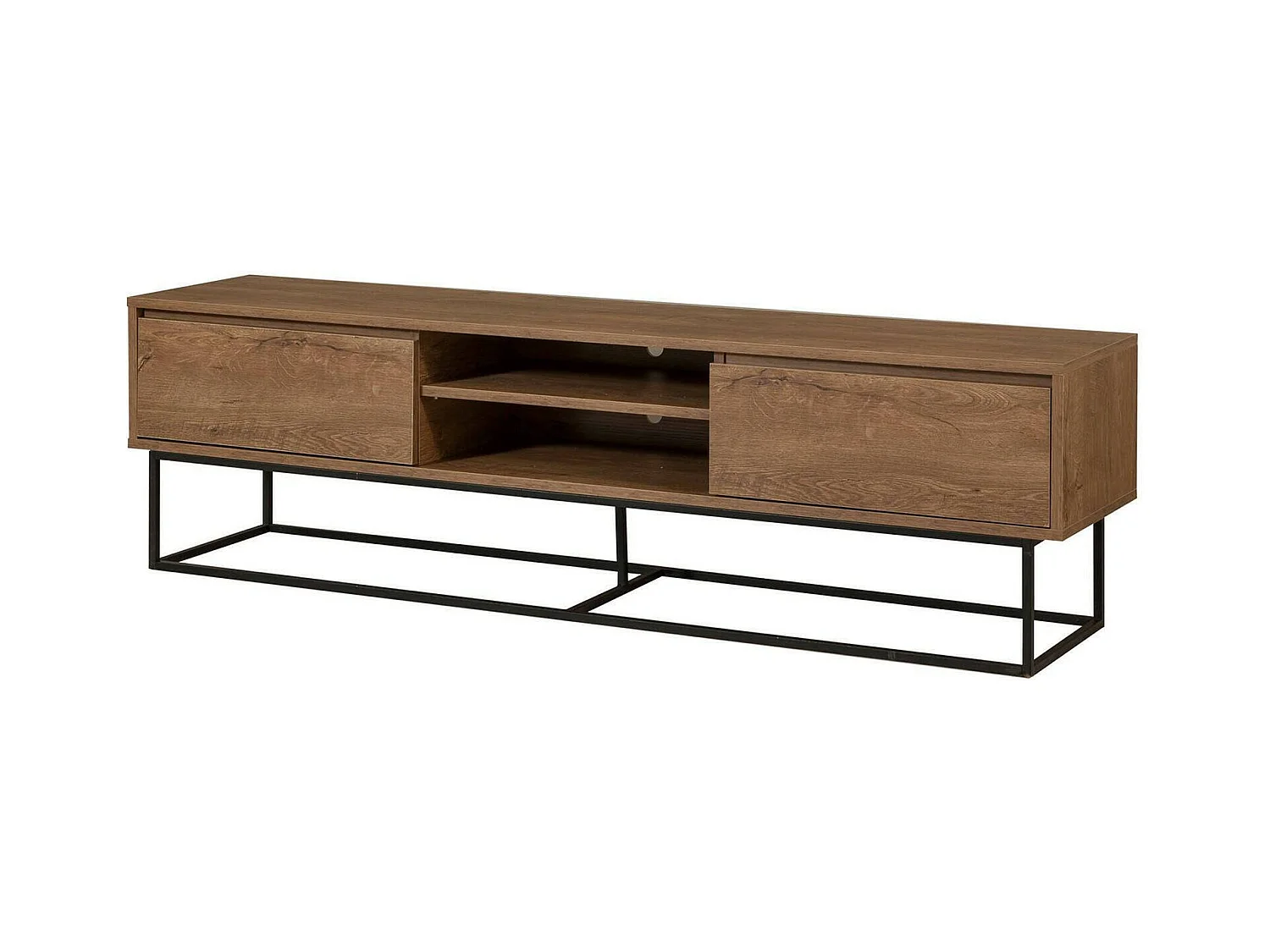 Meuble TV Selena, Buffet de salon, Armoire basse pour TV, Base murale de rangement, 180x40h50 cm, Noyer et Noir