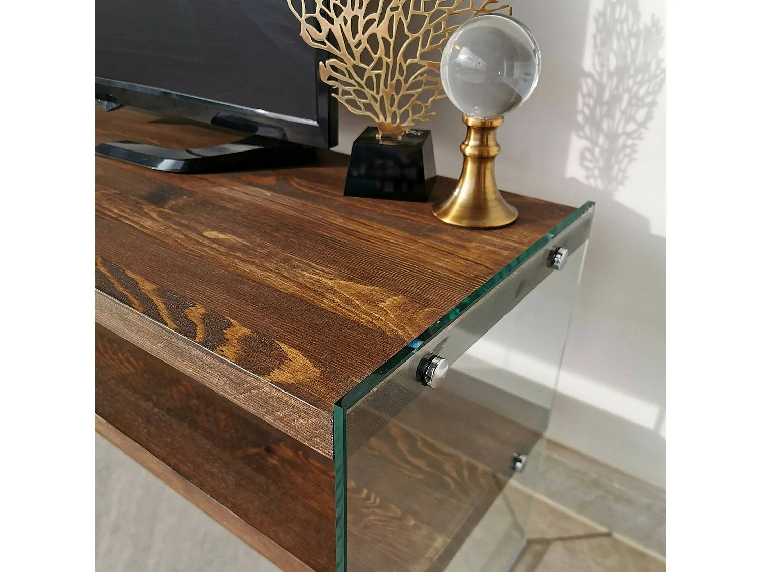 Meuble TV Sargas, Buffet de salon, Armoire basse pour TV, Base murale de rangement, 120x35h45 cm, Noyer