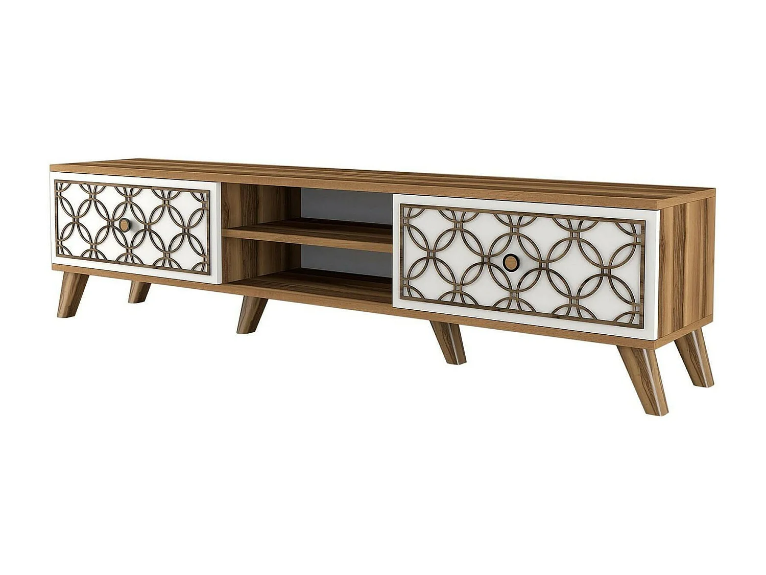 Dpietr tv-meubel, woonkamer dressoir, laag tv-meubel, gemonteerd wandonderstel, 180x35h44 cm, walnoot en wit