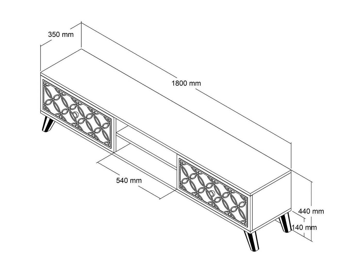 Fernsehschrank Dpietr, Ständer für Wohnzimmerfernseher, Niedriges Wohnzimmer-Sideboard, TV-Ständerbasis, 180x35h44 cm, Walnuss und WeiÃŸ
