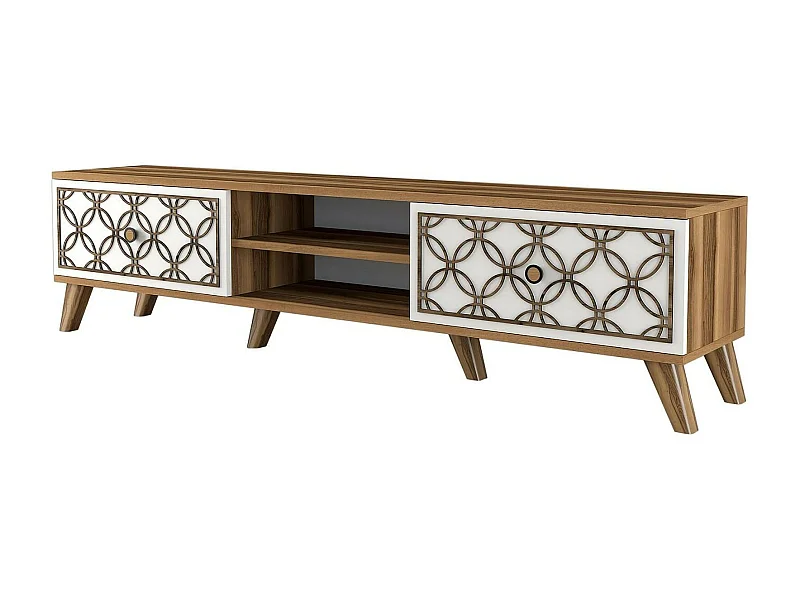 Dpietr tv-meubel, woonkamer dressoir, laag tv-meubel, gemonteerd wandonderstel, 180x35h44 cm, walnoot en wit