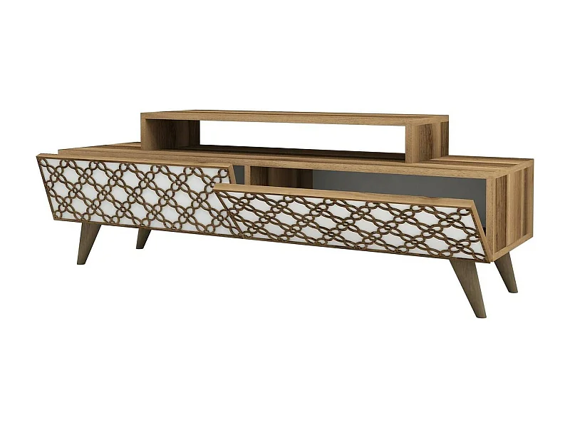 Fernsehschrank Dpierobo, Ständer für Wohnzimmerfernseher, Niedriges Wohnzimmer-Sideboard, TV-Ständerbasis, 140x42h49 cm, Walnuss und WeiÃŸ