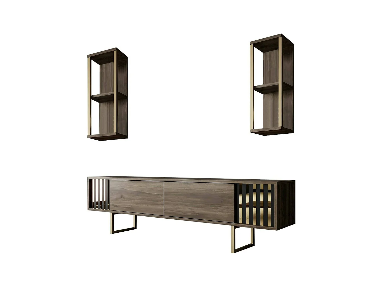 Suporte de TV Dliveran, Aparador de sala, Armário de TV baixo, Base de parede equipada, 180x30h48 cm, Nogueira e Preto