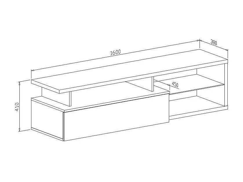 Fernsehschrank Dabaka, Ständer für Wohnzimmerfernseher, Niedriges Wohnzimmer-Sideboard, TV-Ständerbasis, 160x38h41 cm, WeiÃŸ und Glänzendes WeiÃŸ