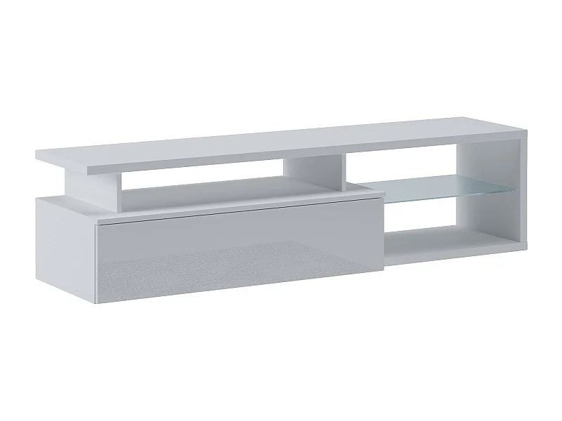 Dabaka tv-standaard, bijzet vanWoonkamer, lage tv-meubel, wandvoet, 160x38h41 cm, glanzend wit en wit