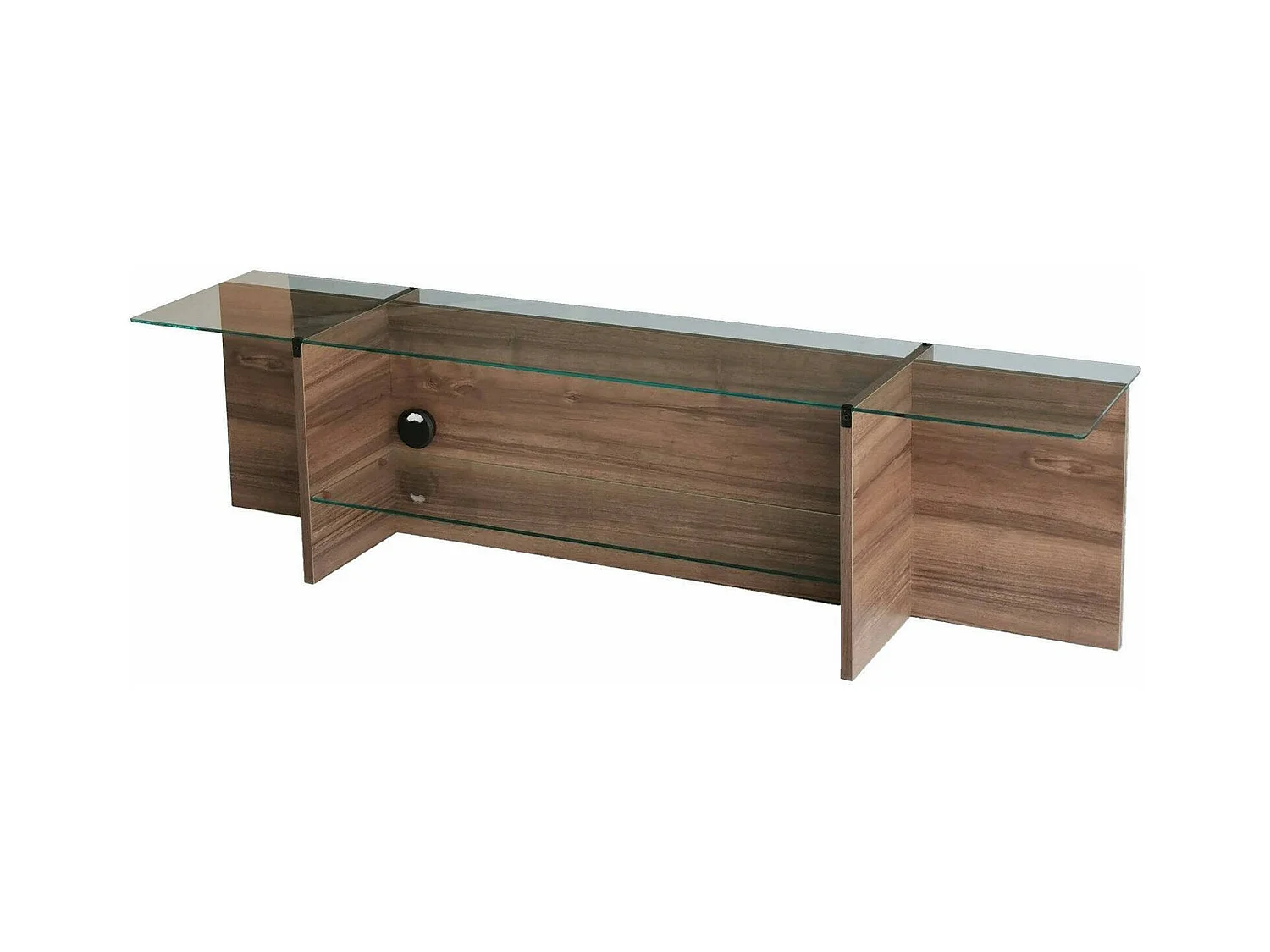 Meuble TV Erinyes, Buffet de salon, Armoire basse pour TV, Base murale de rangement, 158x35h40 cm, Noyer