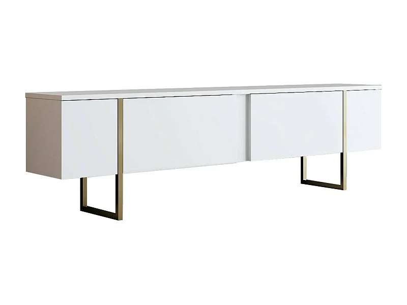 Armário de TV Dgridell, Aparador de sala, Armário de TV baixo, Base de parede equipada, 180x30h50 cm, Branco e Dourado