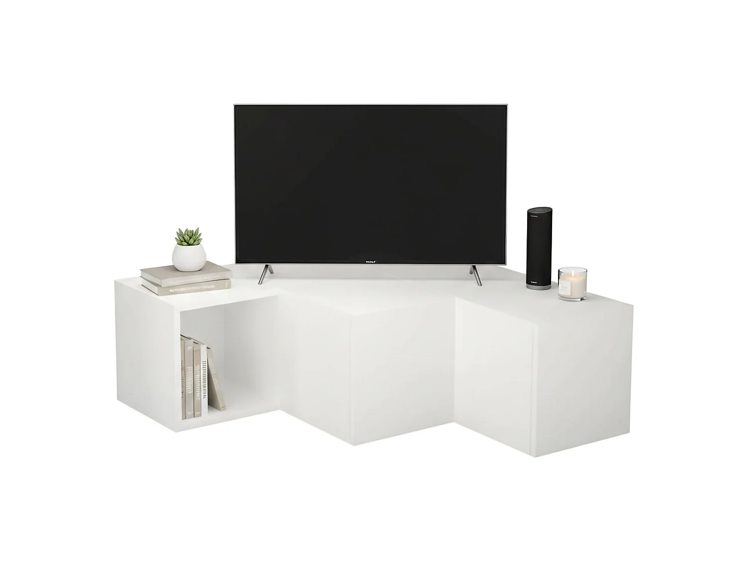 Meuble TV Alya, Buffet de salon, Armoire basse pour TV, Base murale de rangement, 90x92h32 cm, Blanc