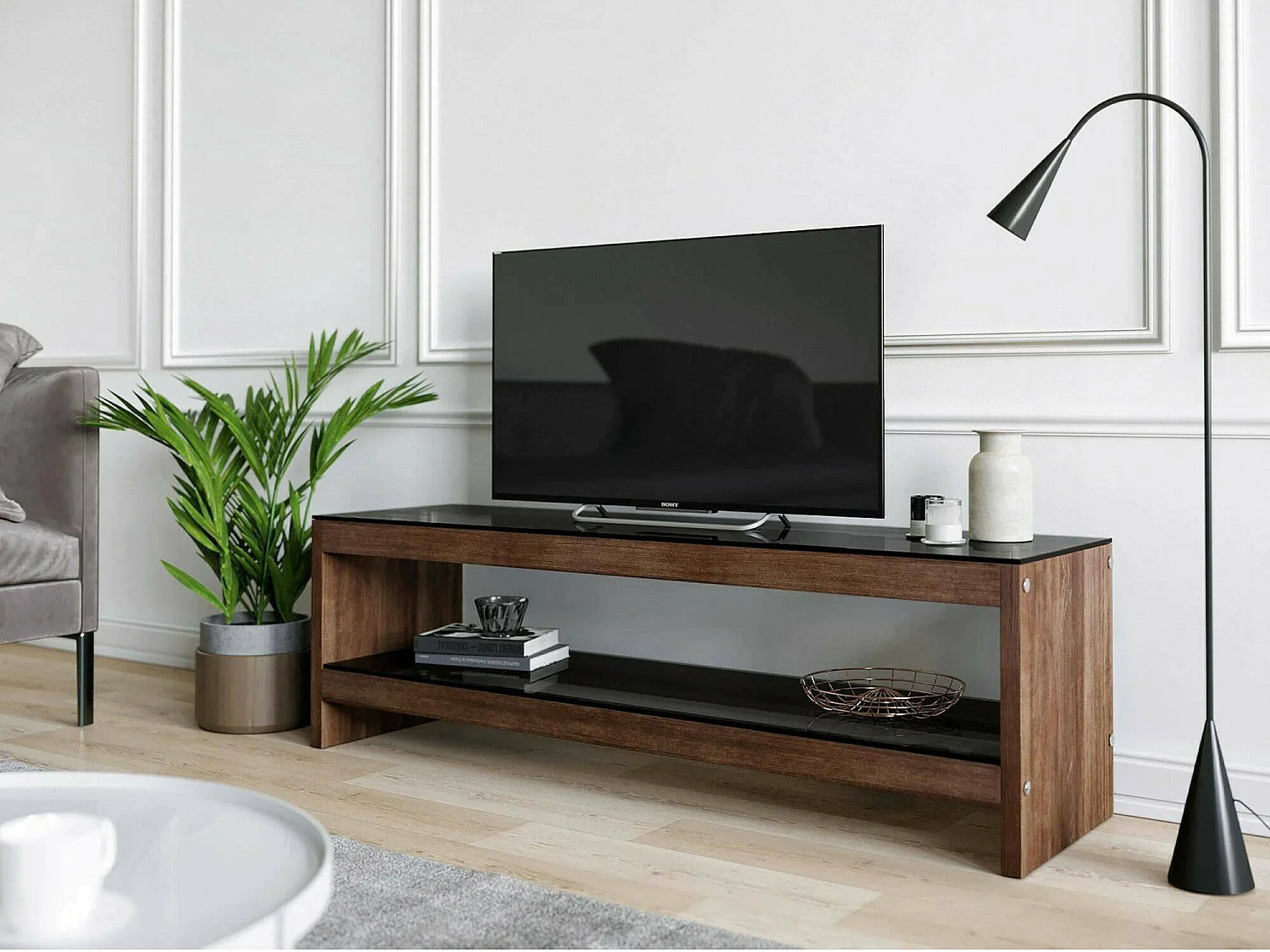 Dpaciocc tv-meubel, bijzet in de woonkamer, lage tv-meubel, wandstandaard, 140x40h45 cm, walnoot
