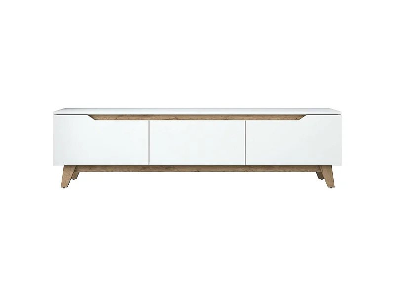 Dguidoli tv-standaard, woonkamermeubel, lage tv-meubel, wandstandaard, 180x35h49 cm, wit en walnoot