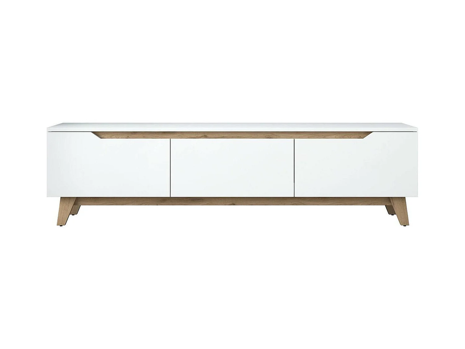 Meuble TV Cor, Buffet de salon, Armoire basse pour TV, Base murale de rangement, 180x35h49 cm, Blanc et Noyer