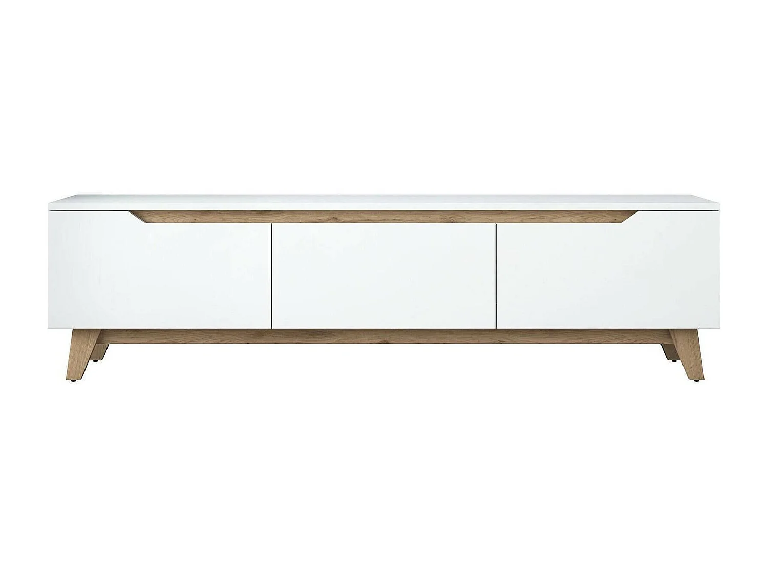 Mueble de televisión Dguidoli, Aparador de salón, Mueble bajo para TV, Base de pared equipada, 180x35h49 cm, Blanco y Nogal