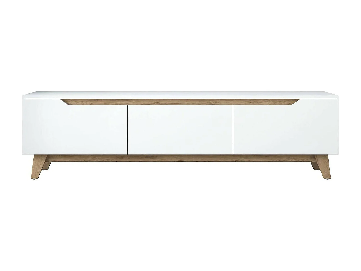 Meuble TV Cor, Buffet de salon, Armoire basse pour TV, Base murale de rangement, 180x35h49 cm, Blanc et Noyer