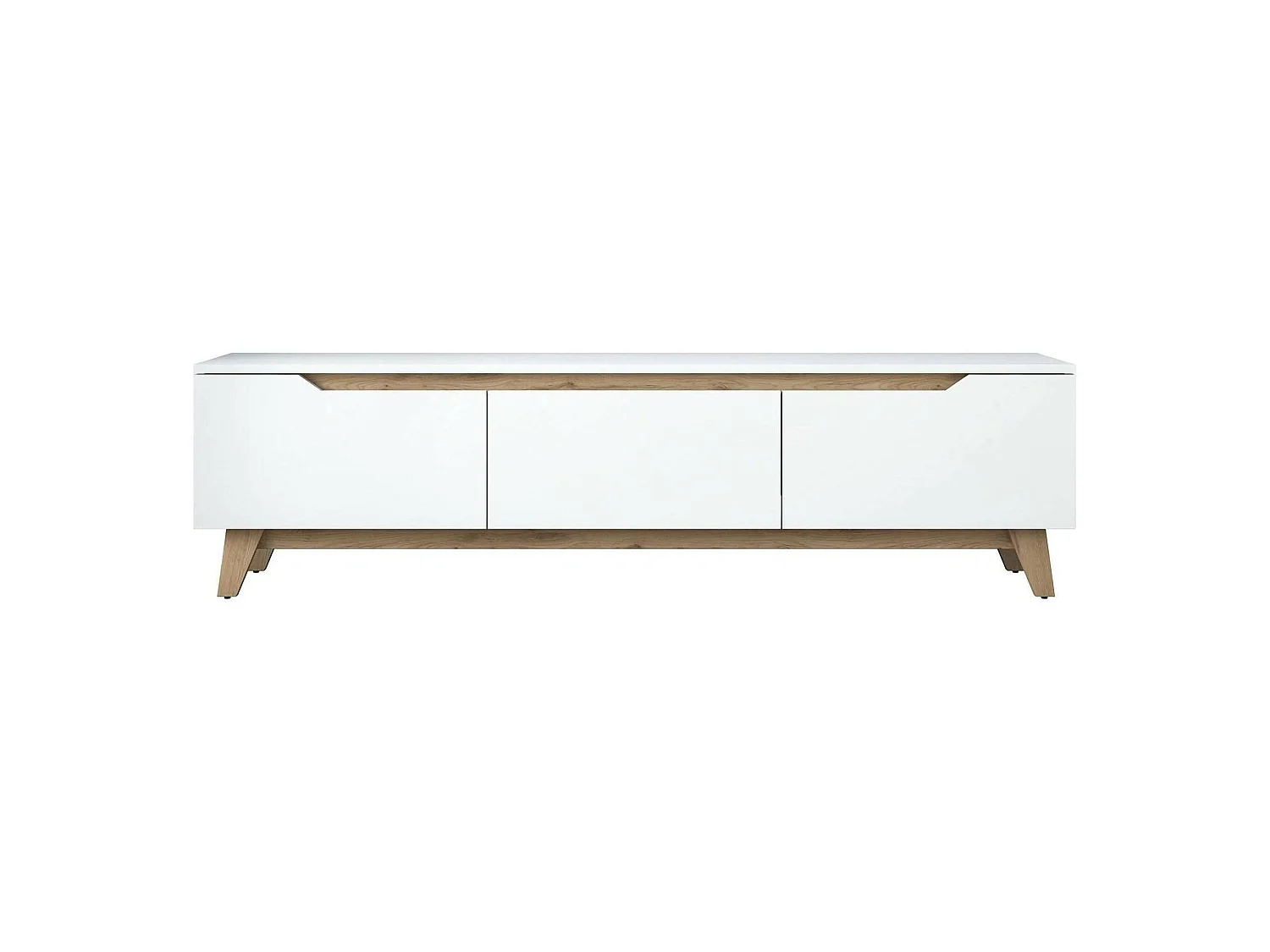 Meuble TV Cor, Buffet de salon, Armoire basse pour TV, Base murale de rangement, 180x35h49 cm, Blanc et Noyer
