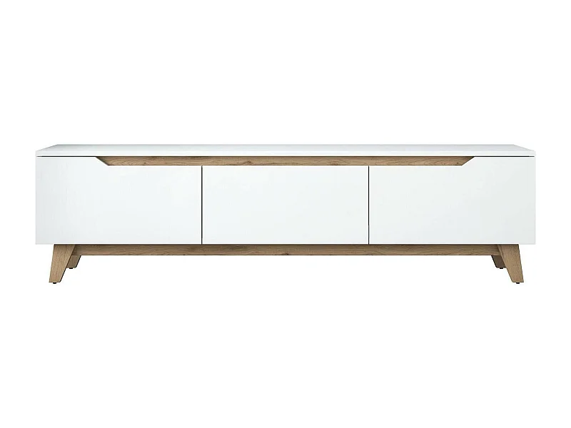 Mueble de televisión Dguidoli, Aparador de salón, Mueble bajo para TV, Base de pared equipada, 180x35h49 cm, Blanco y Nogal