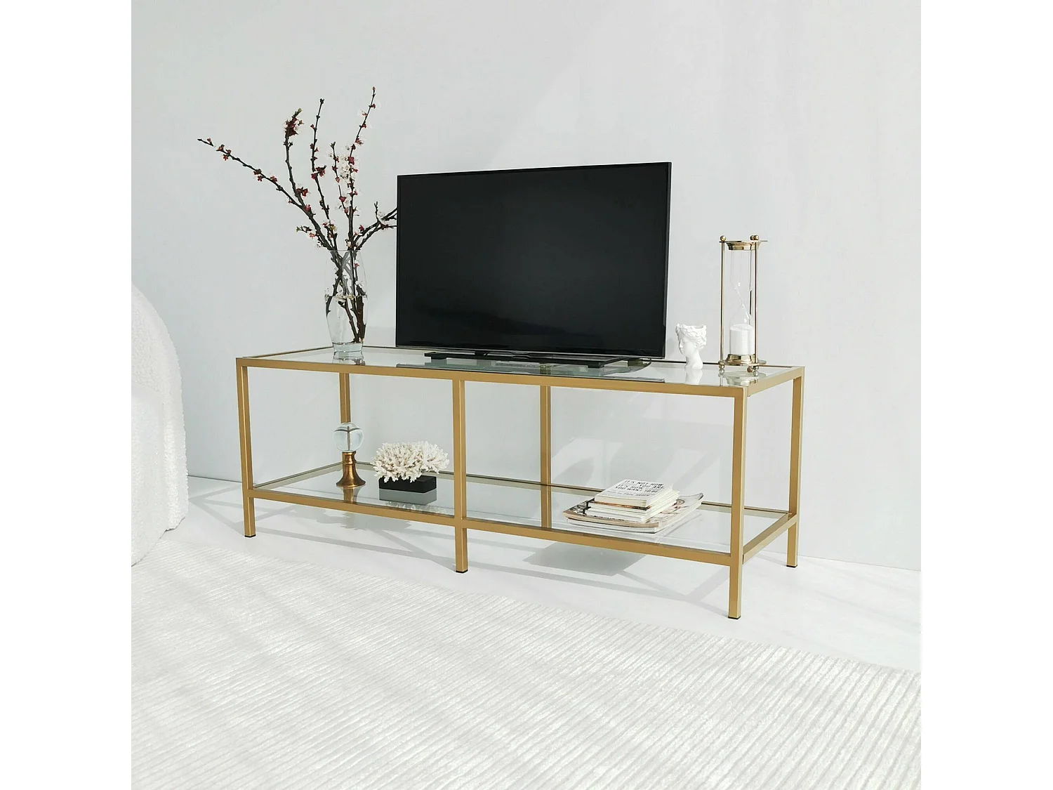 Fernsehschrank Dklaasse, Ständer für Wohnzimmerfernseher, Niedriges Wohnzimmer-Sideboard, TV-Ständerbasis, 130x40h45 cm, Gold