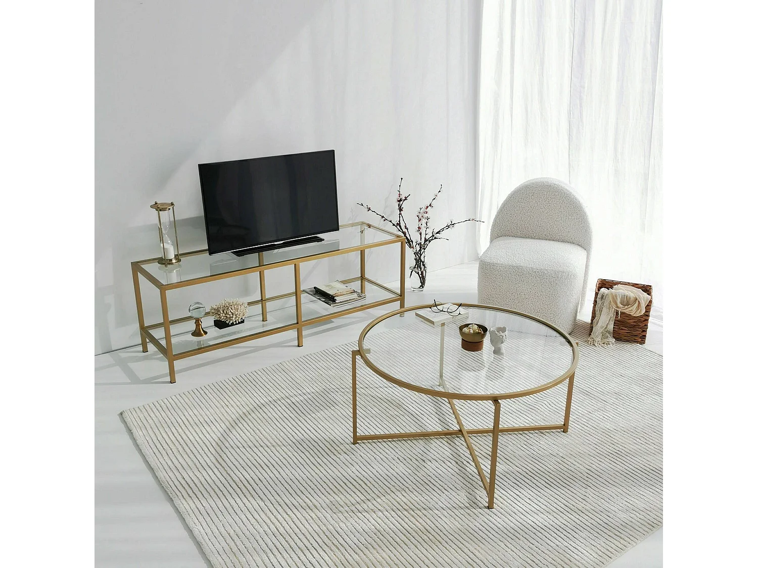 Fernsehschrank Dklaasse, Ständer für Wohnzimmerfernseher, Niedriges Wohnzimmer-Sideboard, TV-Ständerbasis, 130x40h45 cm, Gold