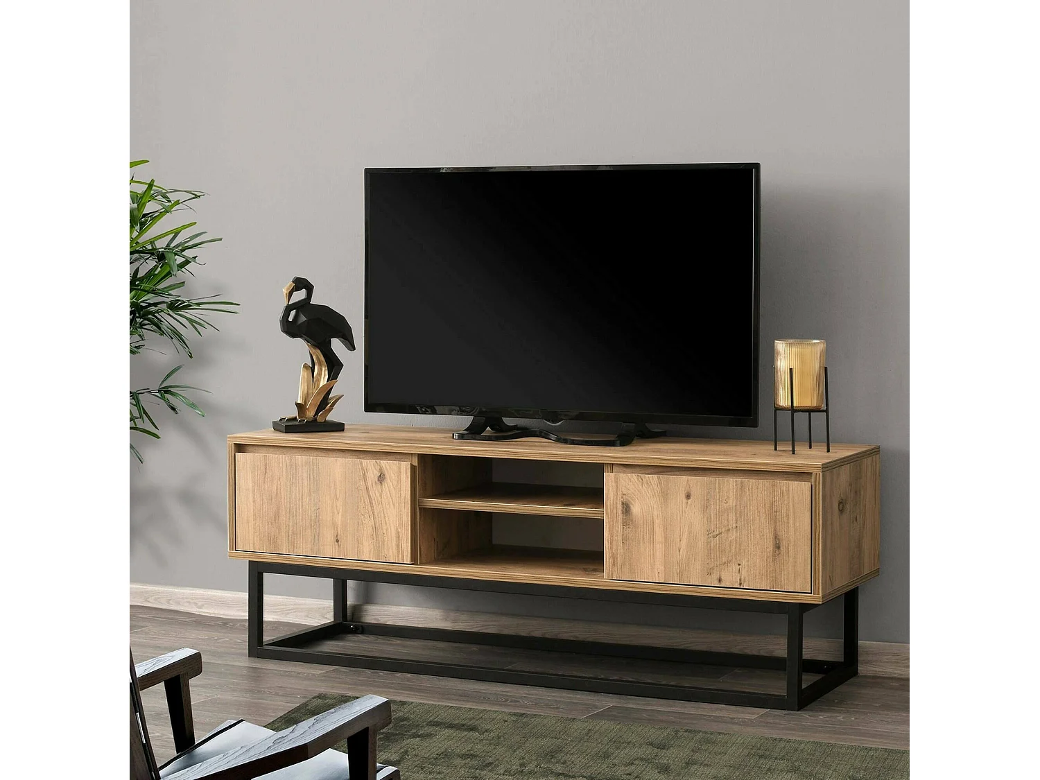 Mobile Porta tv Kira, un Ripiano, 40x140x50h cm Nero