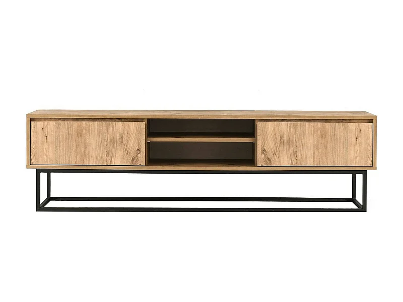 Fernsehschrank Dpirol, Ständer für Wohnzimmerfernseher, Niedriges Wohnzimmer-Sideboard, TV-Ständerbasis, 140x40h50 cm, Schwarz und Eiche