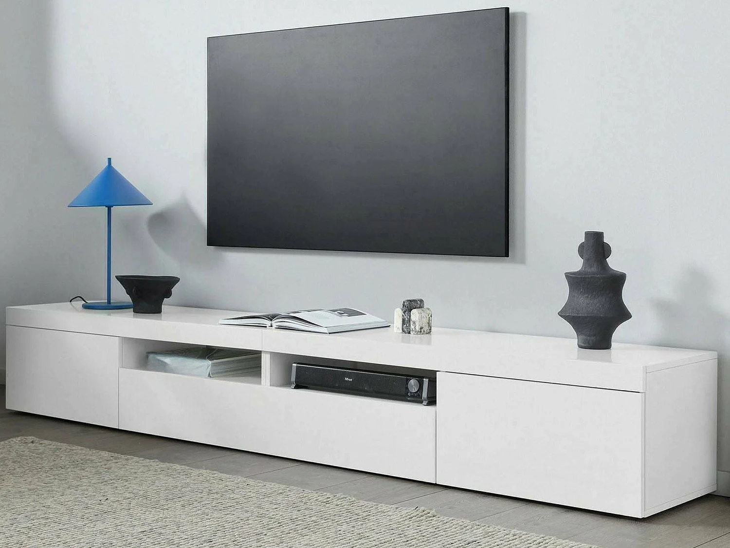 Mobile Porta tv Animali, 2 Ripiani Made in Italy, 40x240x35h cm Bianco