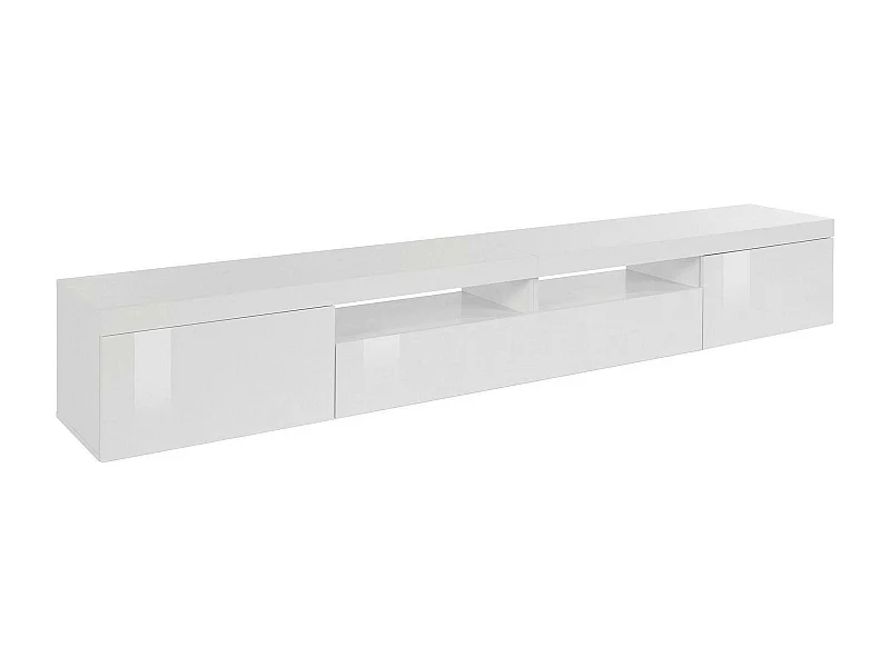 Armário de suporte de TV Dconsigl, Aparador baixo para sala de estar com 3 portas, Base de suporte para TV, 240x40h35 cm, Branco brilhante