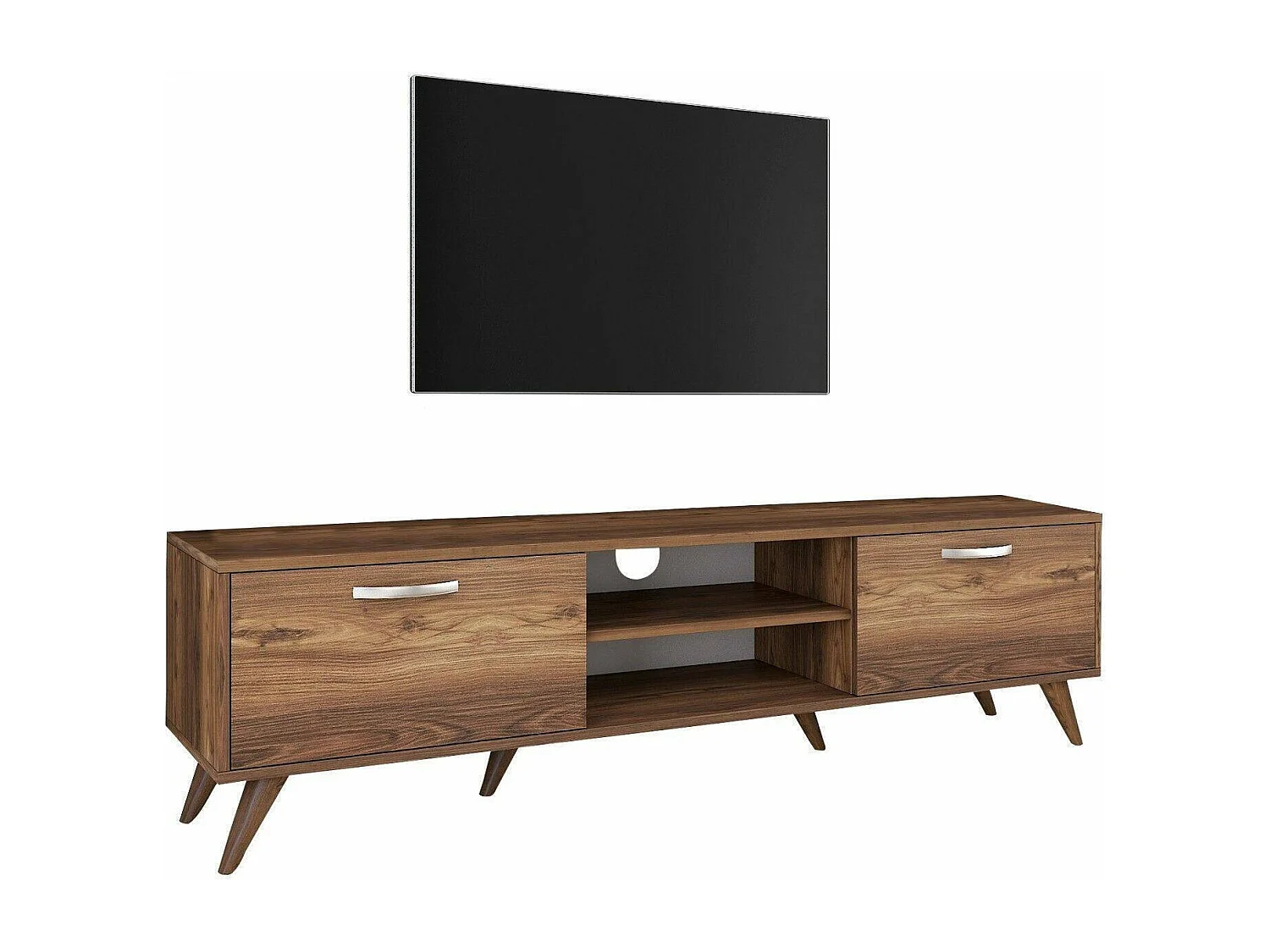 Dbarar tv-standaard, woonkamermeubel, lage tv-meubel, wandstandaard, 180x35h49 cm, walnoot
