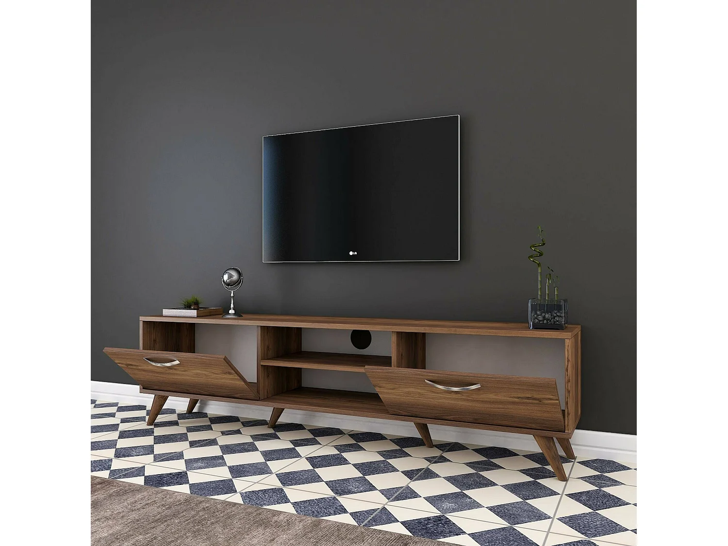 Dmora - Mobile porta TV Avir, 180x35h49 cm, Noce